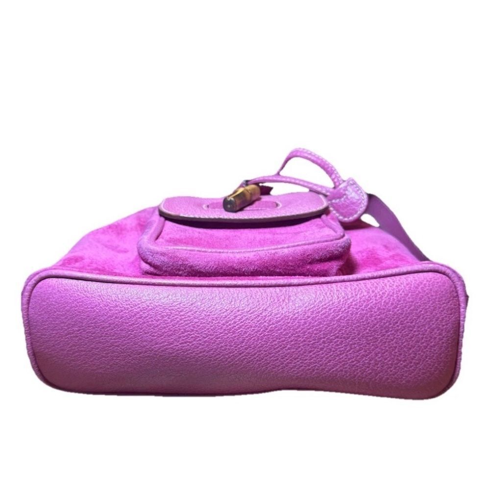 GUCCI Vintage Fuchsia Pink Suede Leather Mini Bamboo Backpack Napsack Auth - Picture 6 of 16